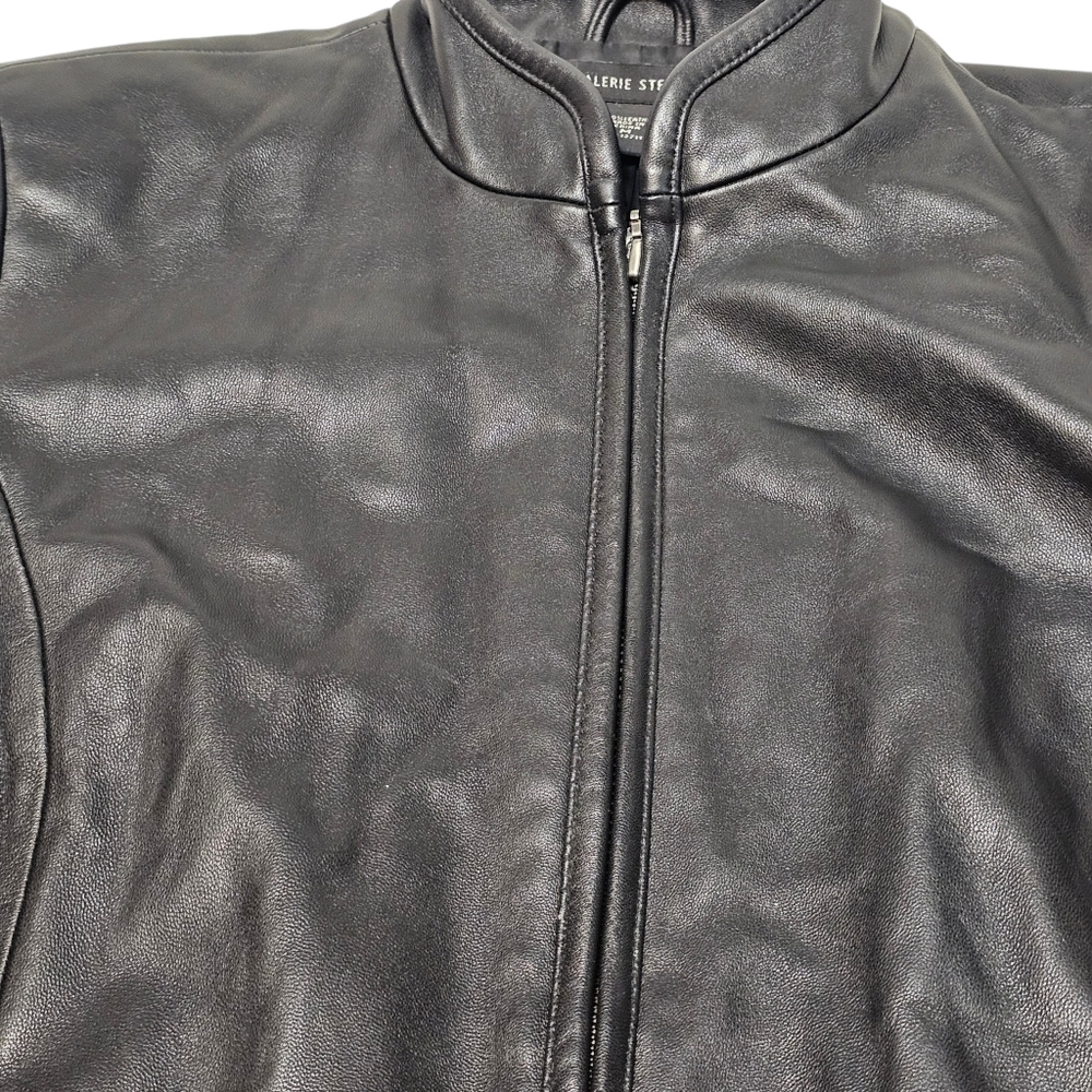 Valerie Stevens Black Leather Zip Up Moto Jacket Women’s Size M - Picture 5 of 12